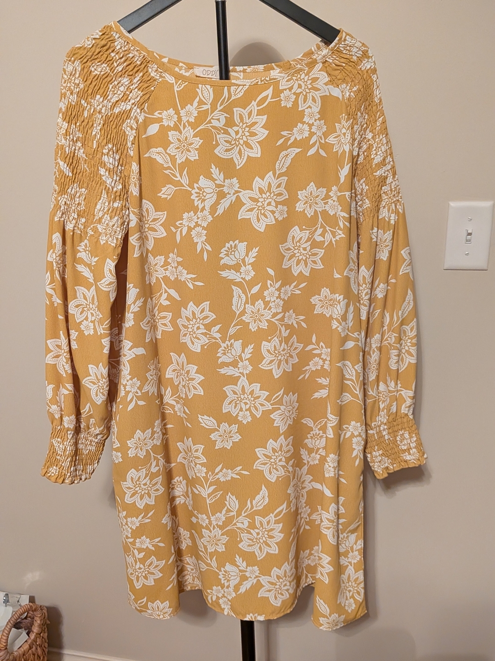 ODDY Mustard Floral Long Sleeve Shift Dress